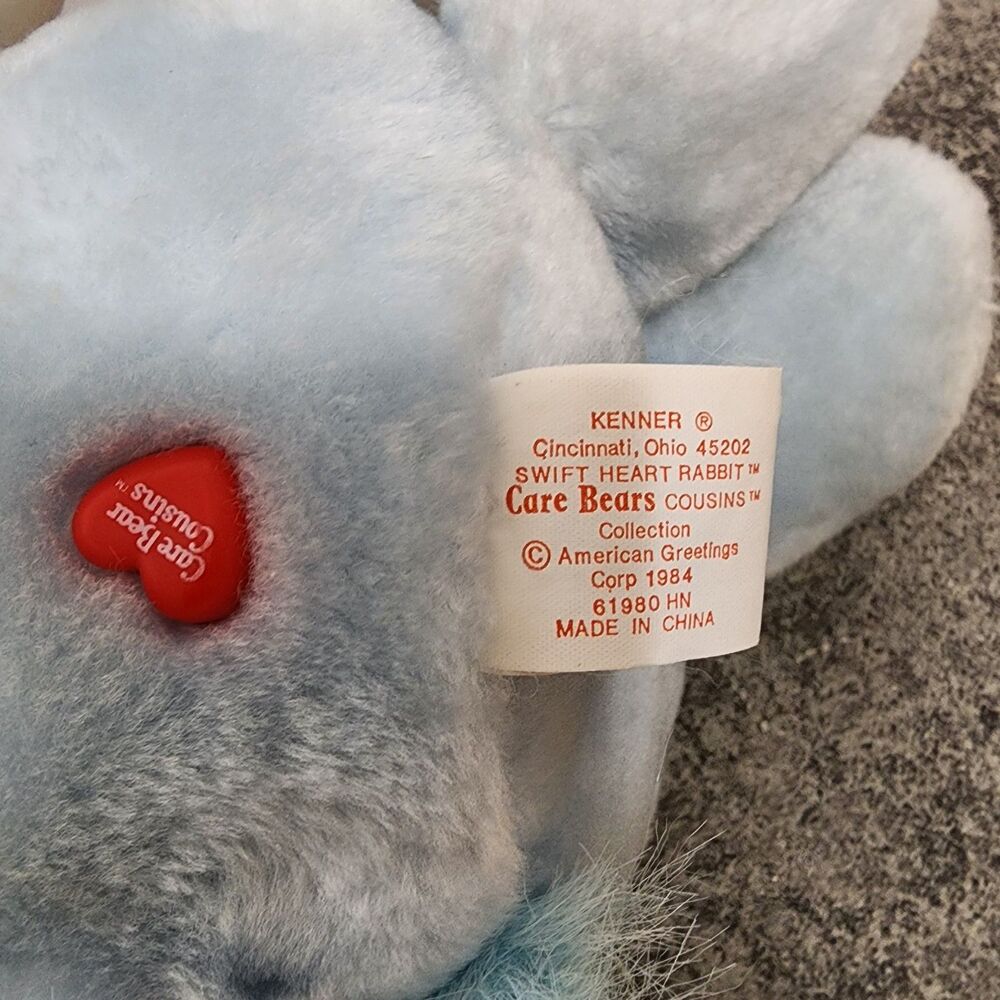 Vintage 1984 Kenner Care Bear Cousins Swift Heart Rabbit 13" Plush Blue Bunny